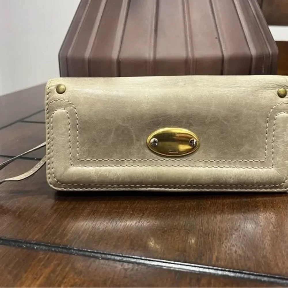 Chloé Long Wallet Taupe Grey Leather Bi-Fold Snap Closure Clutch AUTHENTIC